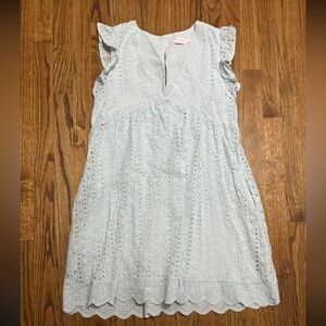 Pink Lily Light Blue Eyelet Flutter Sleeve Dress